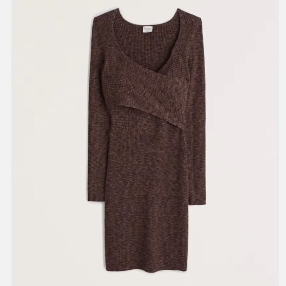 Abercrombie & Fitch Dresses & Skirts - Long-Sleeve Wrap-Front Mini Sweater Dress - Brown (SP) - ABERCROMBIE & FITCH